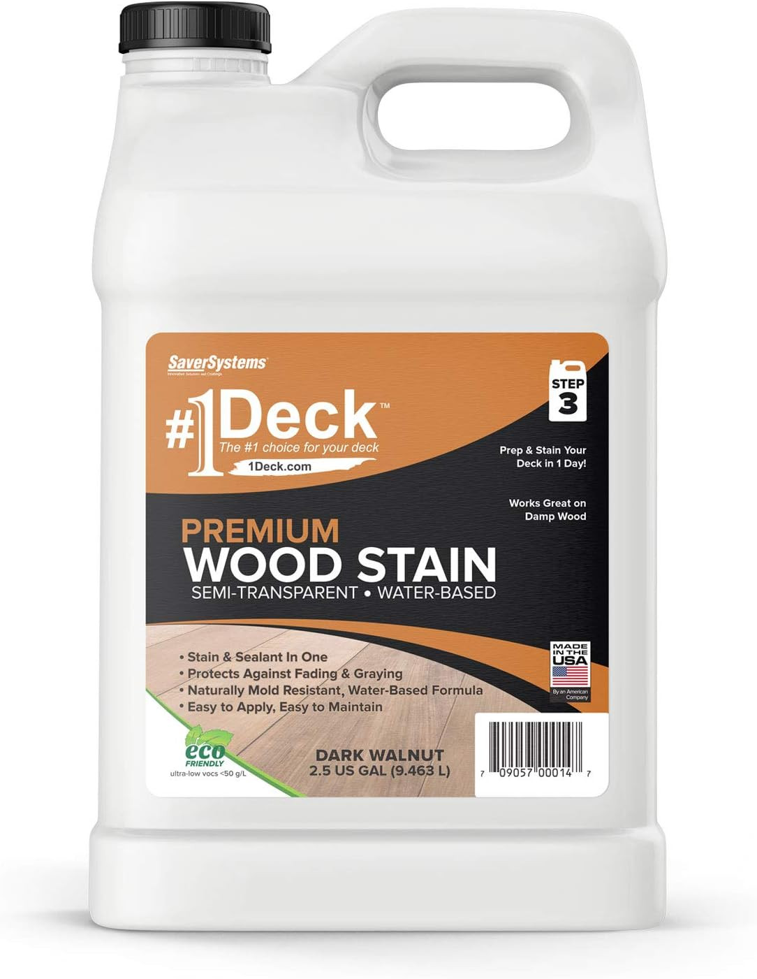 Dark Walnut Semi-Transparent Wood Stain & Sealer – 2.5 Gallon Premium Finish