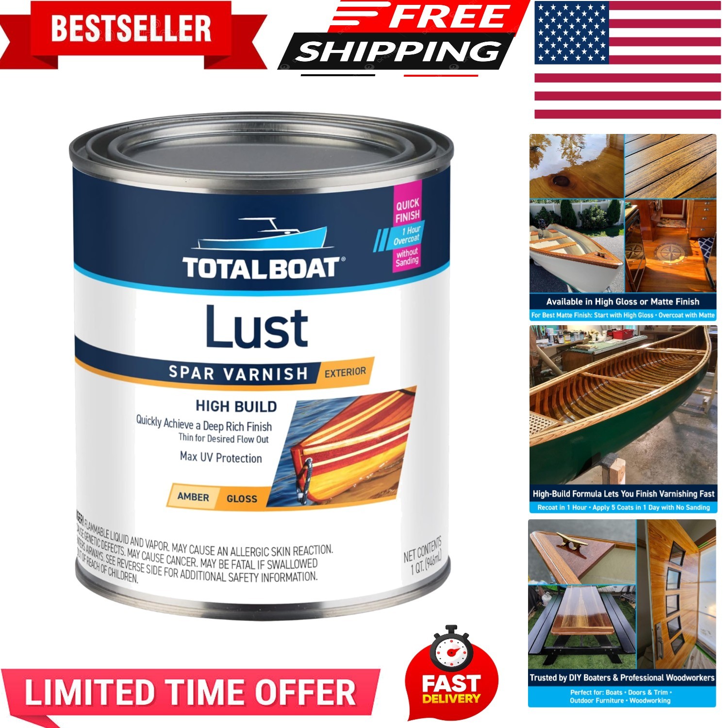 Lust Marine Varnish, High Gloss and Matte Finish for Wood, Boats, Outdoor Fur…