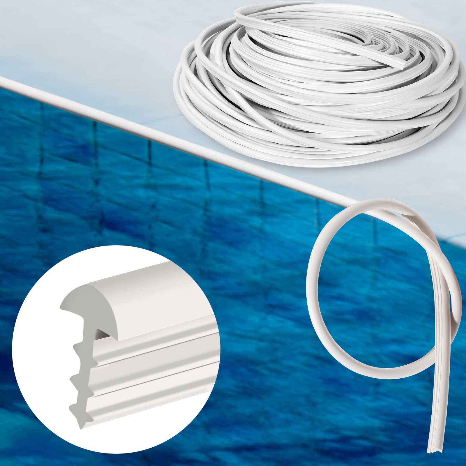 PAMASE 120ft Liner Lock – Inground Swimming Pool Beaded Wedge T-Shape White