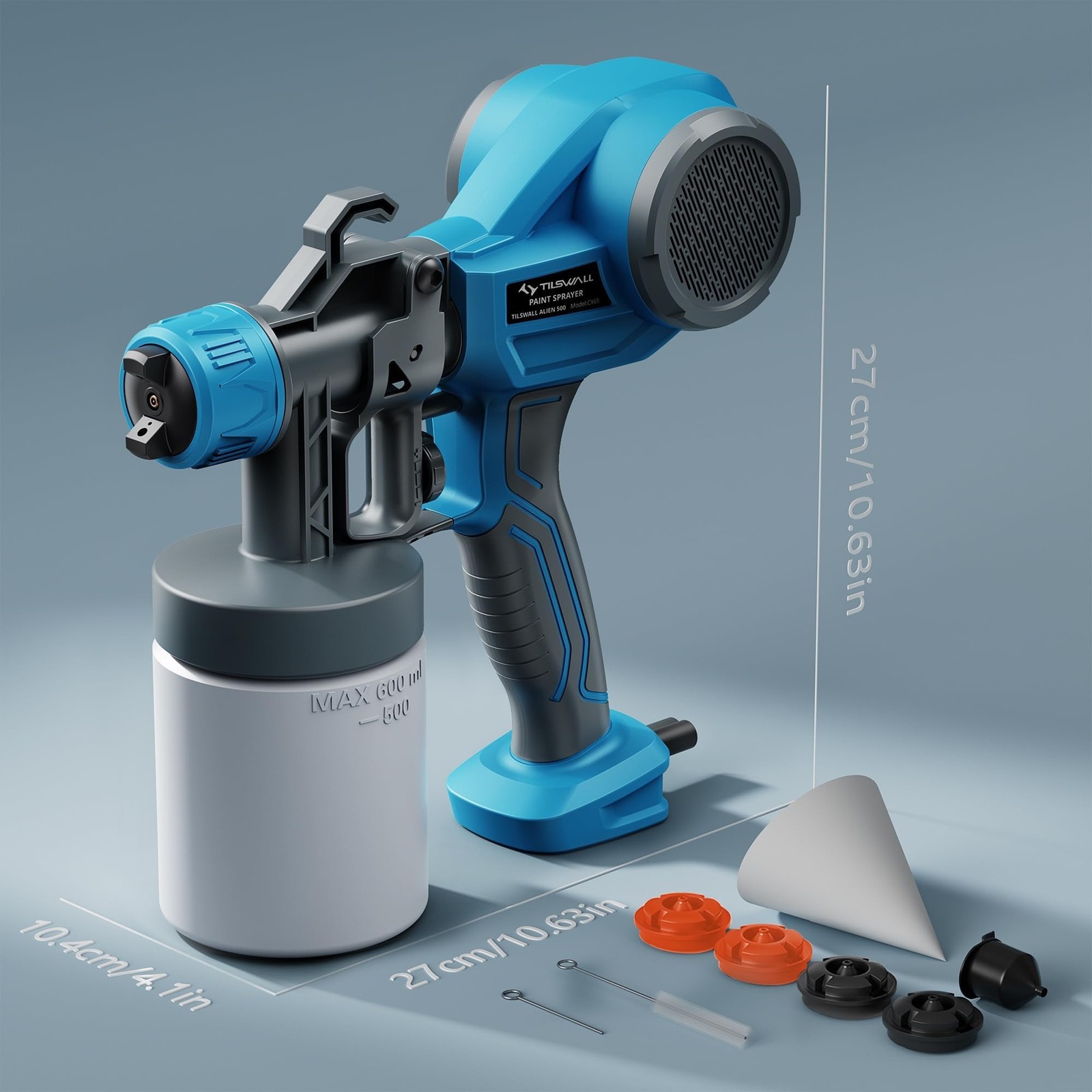 Tilswall Paint Sprayer Alien500 Lightweight HVLP Spray Gun, High Power Electr…