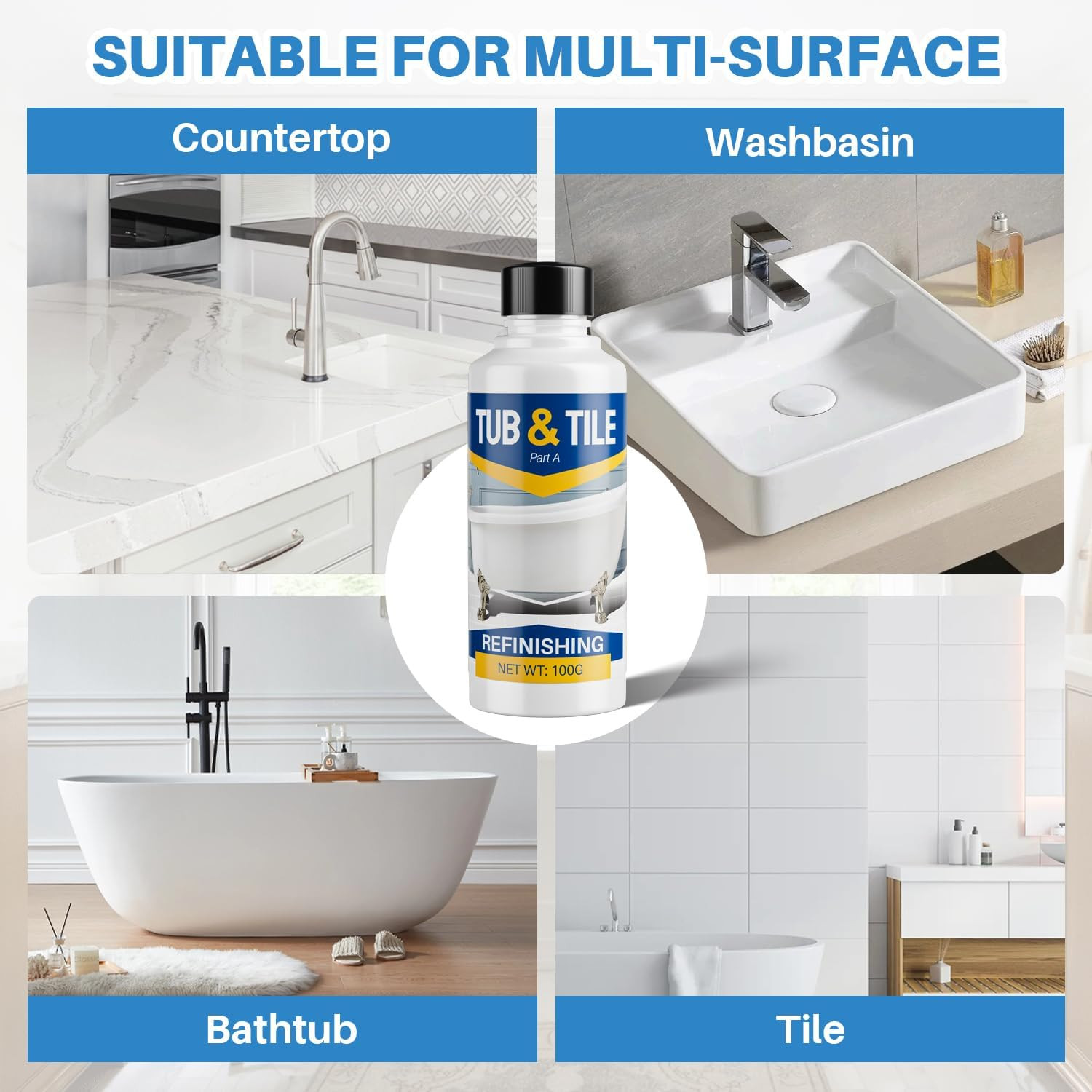 Tub and Tile Paint, 3.5 Oz Tub Paint for Bathtub, 1-Part Bathtub Touch up Paint