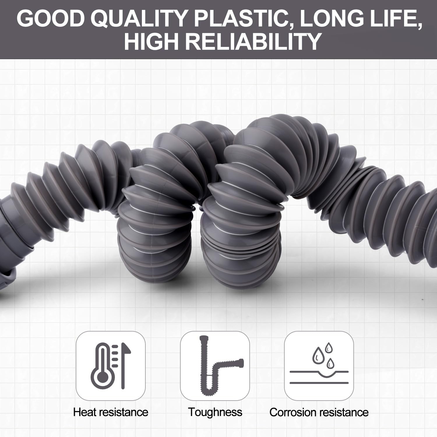 Sink Drain Kit, 1-1/2 Inch Expandable Flexible P-Trap 7.5 M, black,gray
