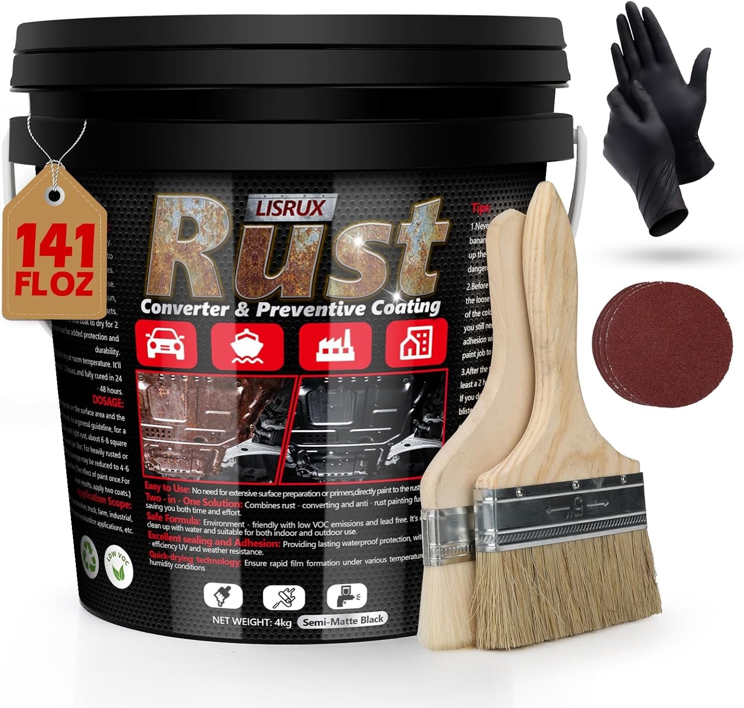 Rust Converter & Metal Primer, 141 Fl Oz Black Rust Inhibitor Paint for Metal…