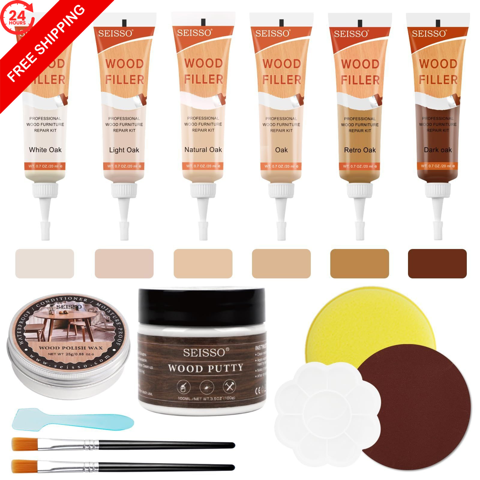 Natural Oak Wood Furniture Repair Kit, 6 Colors 15Pcs, 15 Pcs