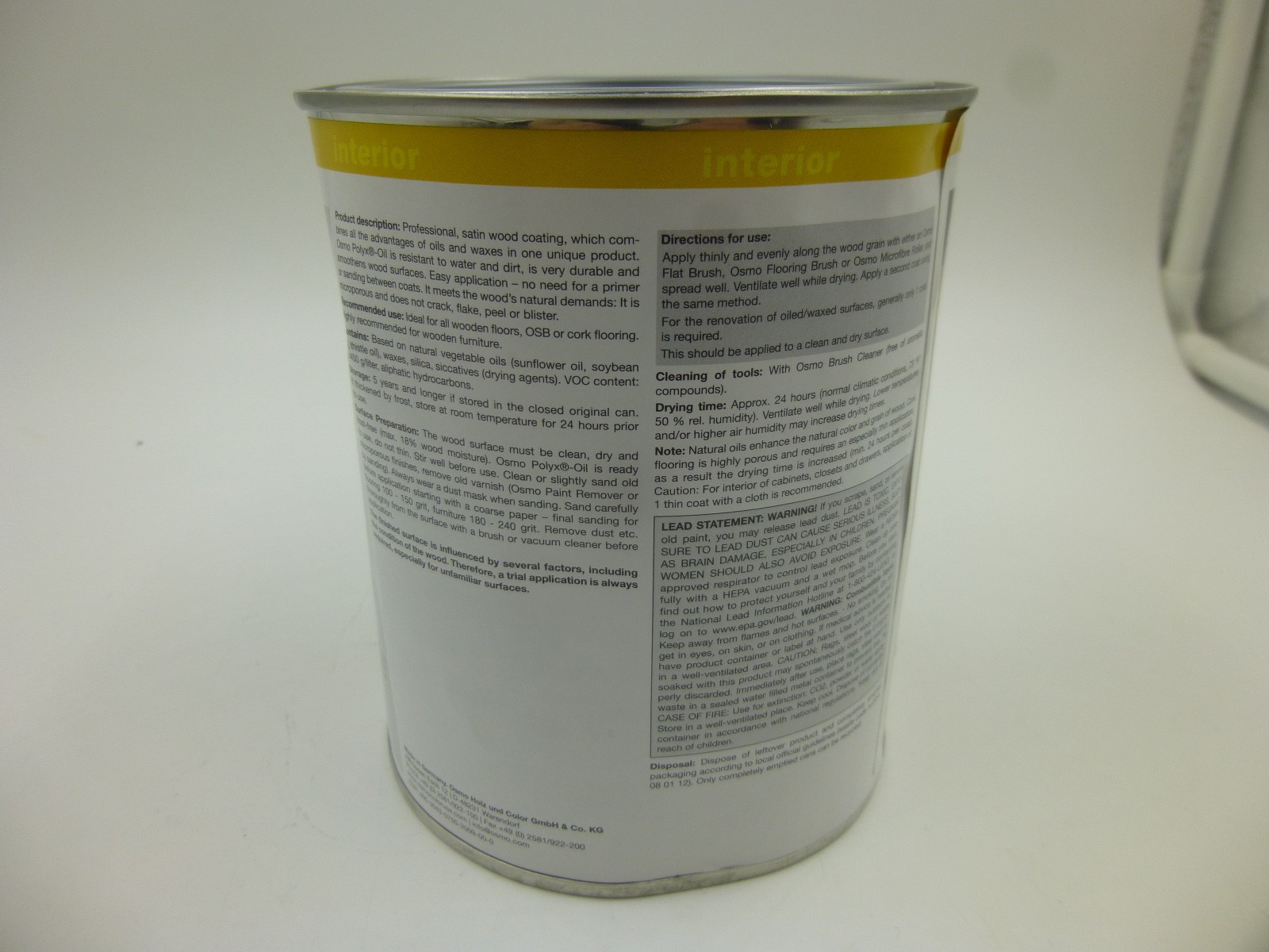 DENTED .75 LITER CAN OF OSMO 3043 CLEAR SATIN POLYX OIL HIGH SOLID INTERIOR