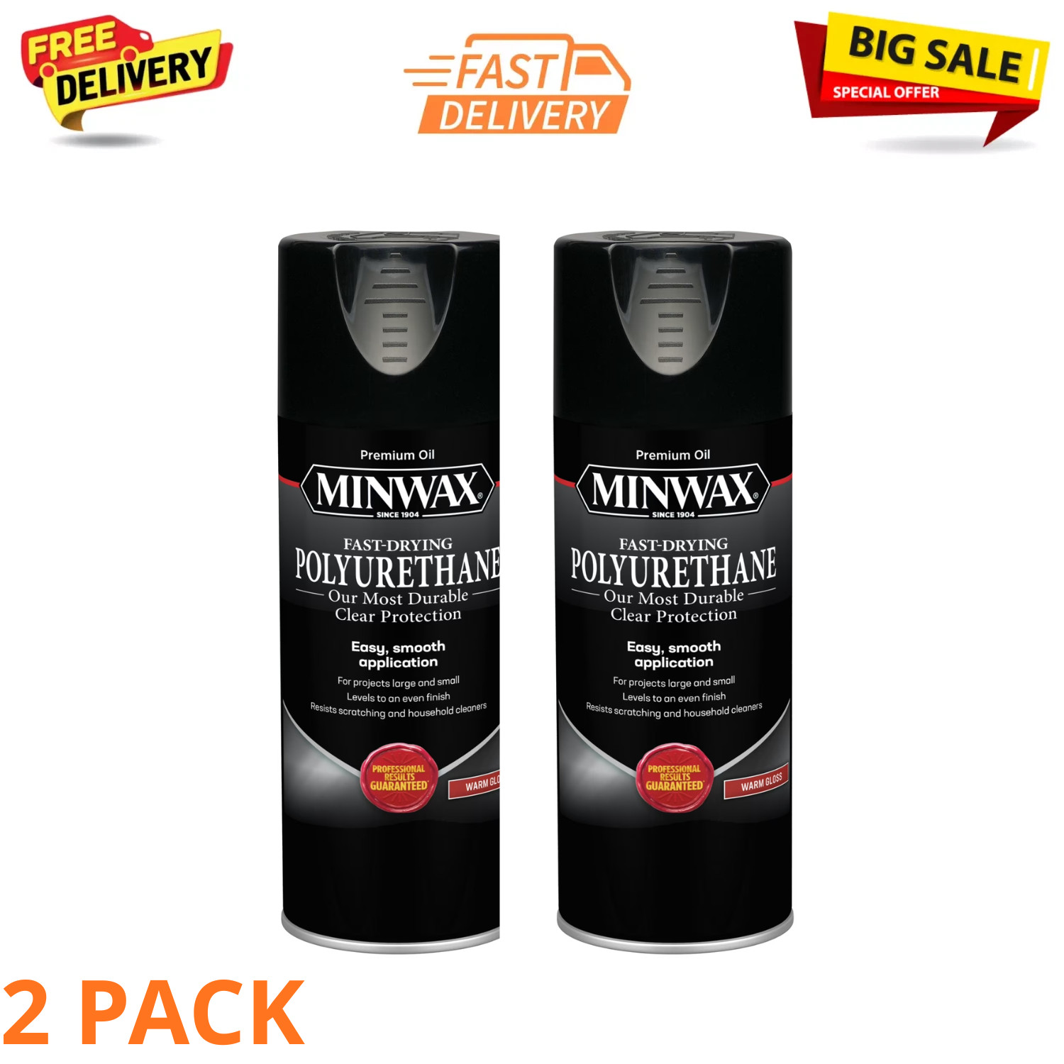 Fast-Drying Polyurethane Spray, Gloss, Clear 11.5 oz – Durable Protection, 2PACK