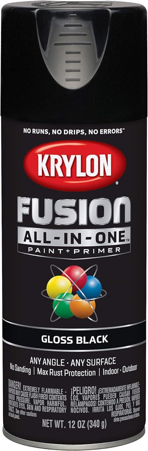 12 oz Gloss Black Paint & Primer Spray – 5X Adhesion & Quick Drying for Projects