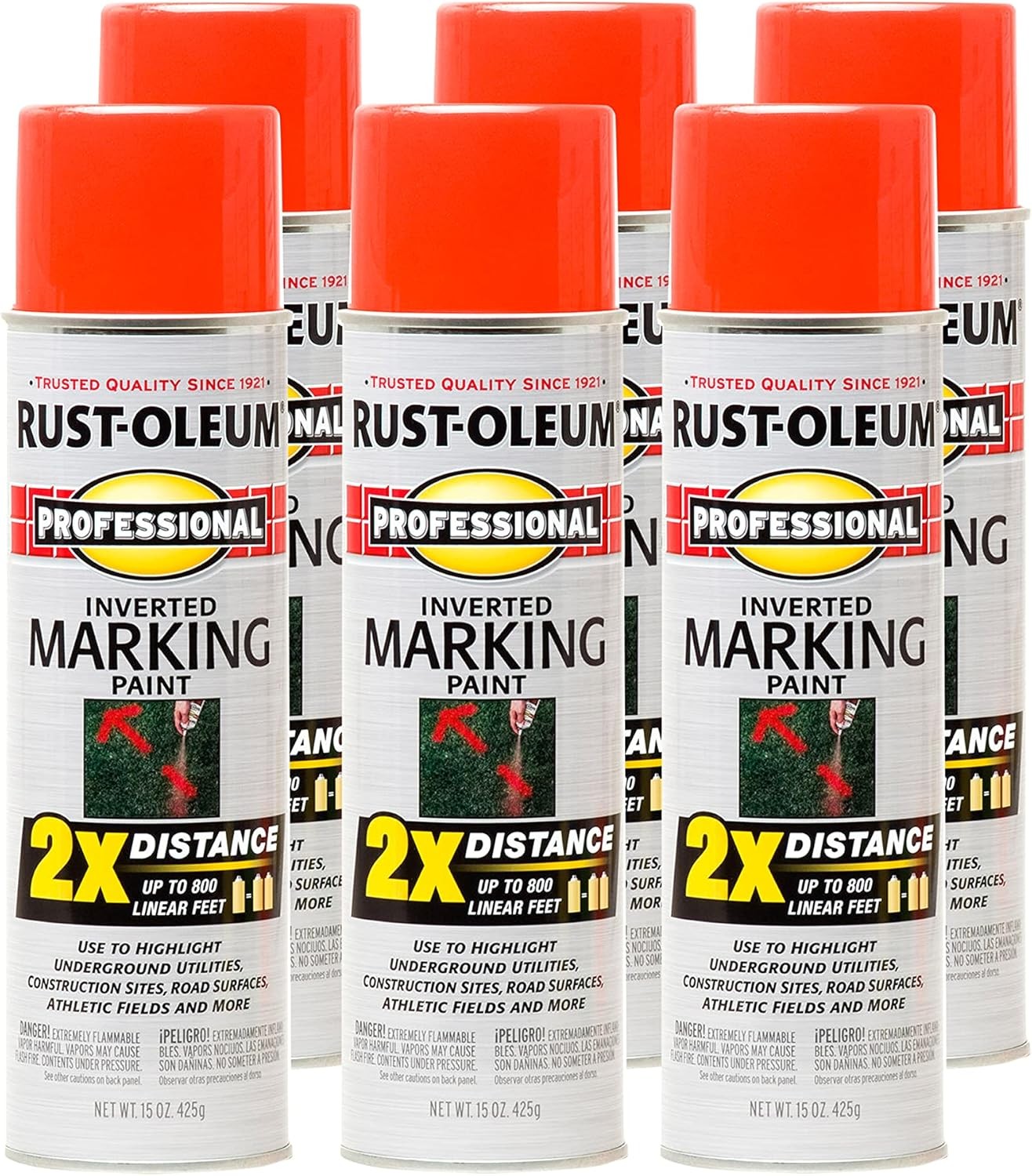 Professional 2X Distance Inverted Marking Spray Paint, 15 oz, White, 6 Pack