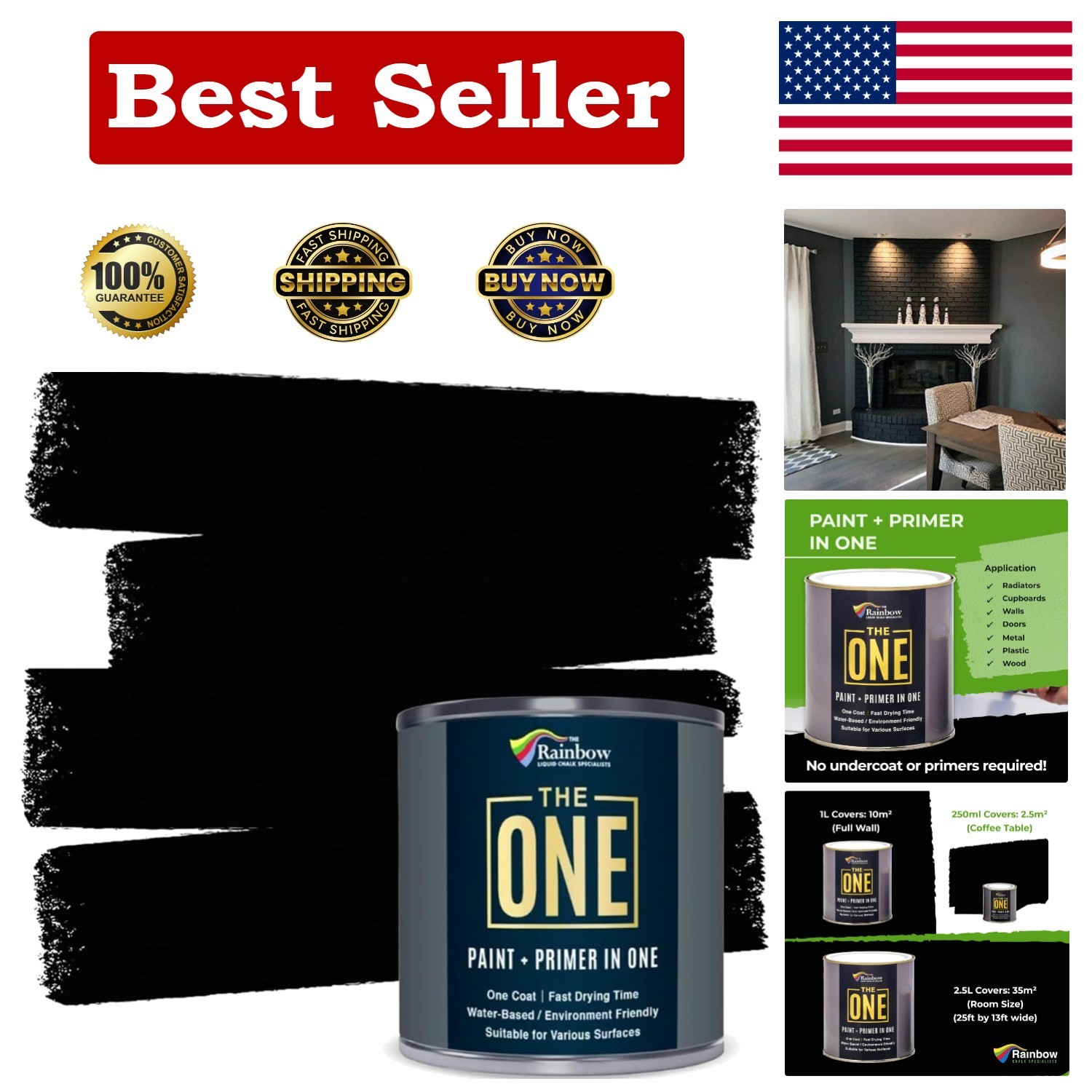 Durable All-in-One Furniture Paint & Primer – Fast Drying Black Matte Finish