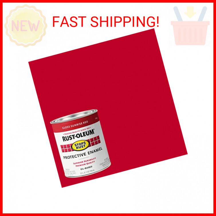 Rust-Oleum 7762502 Stops Rust Brush On Paint, Quart, Gloss Sunrise Red, 1 Quarts