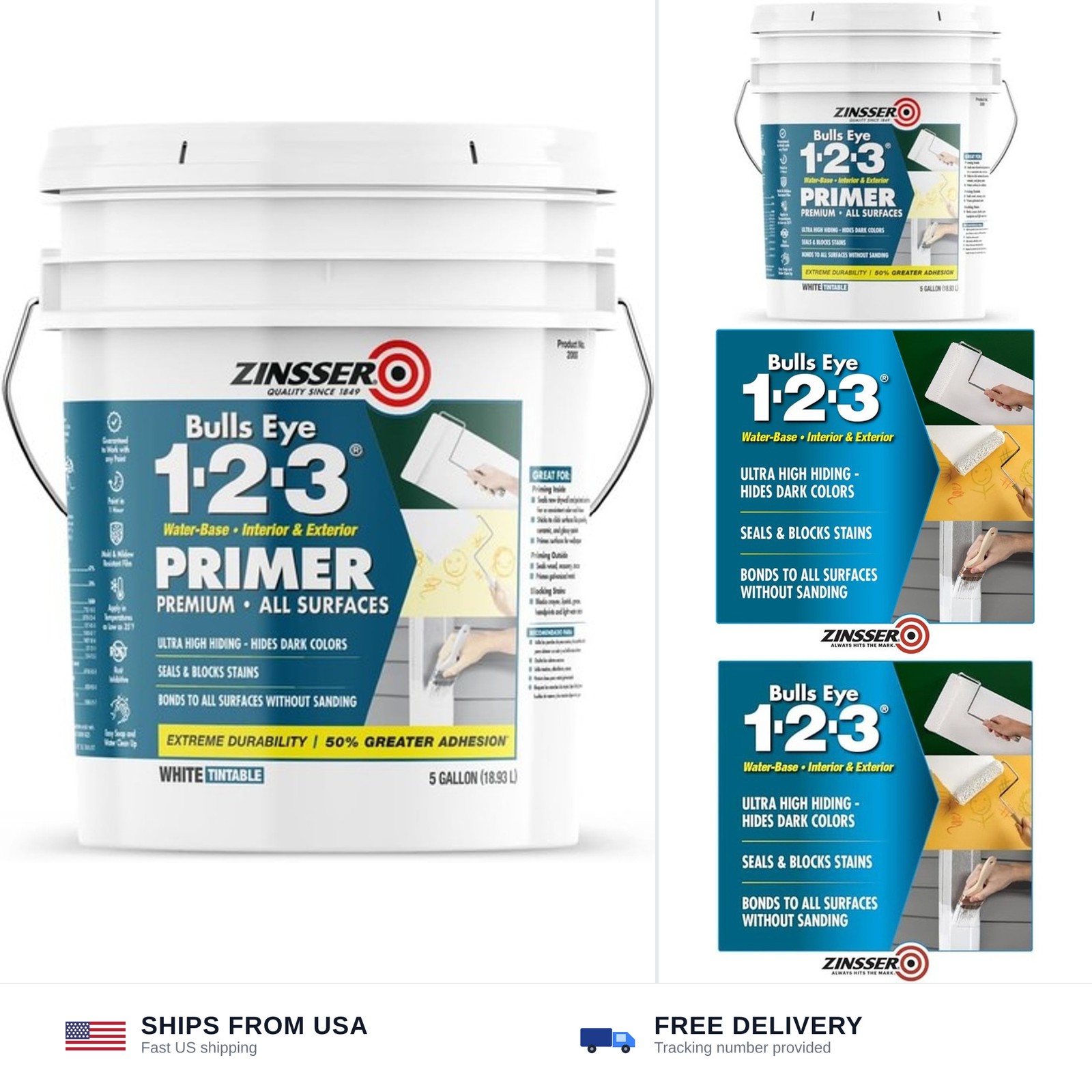 Zinsser 2000 Bulls Eye 1-2-3 Water-Base Primer, 5 Gallon, White