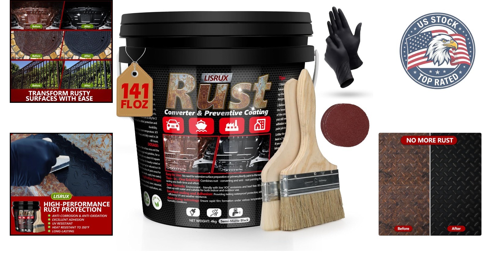 High-Performance Black Rust Protection – 141 Fl Oz Paint for Metal Surfaces