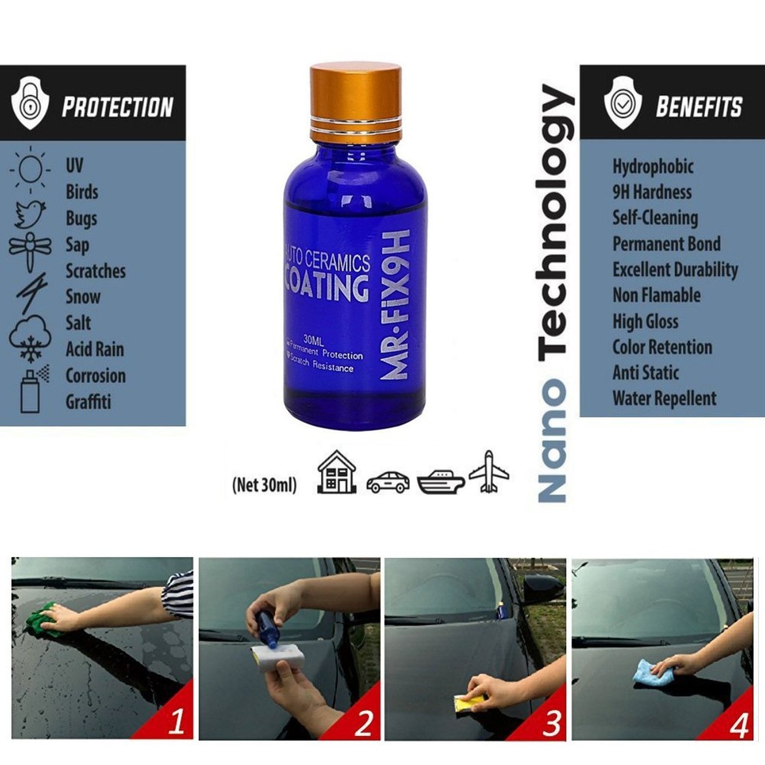 Malcm High Gloss Ceramic Car Coating Kit, Anti-scratch Car Polish Exterior Ca…