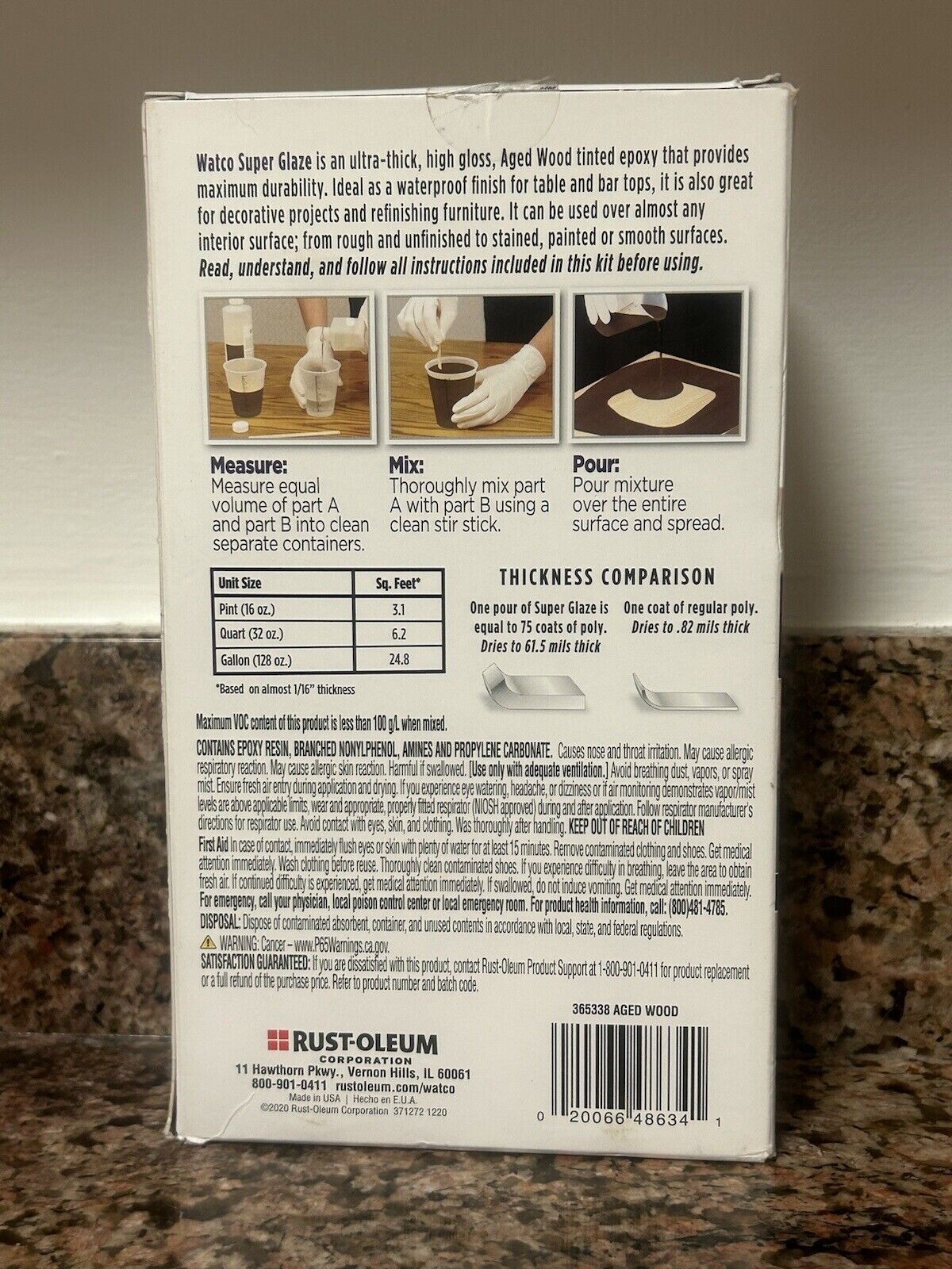 RUSTOLEUM WATCO SUPER GLAZE POUR ON HIGH GLOSS EPOXY 1 QUART AGED WOOD FREE S&H