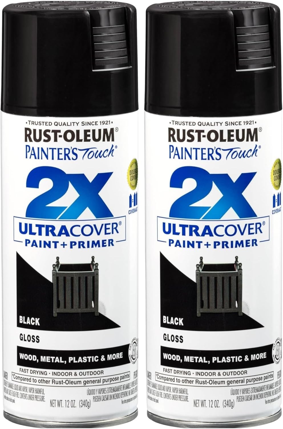 Rust-Oleum 2X Paint+Primar Ultra Cover Gloss Black Spray Paint 12 Oz Pack Of 2