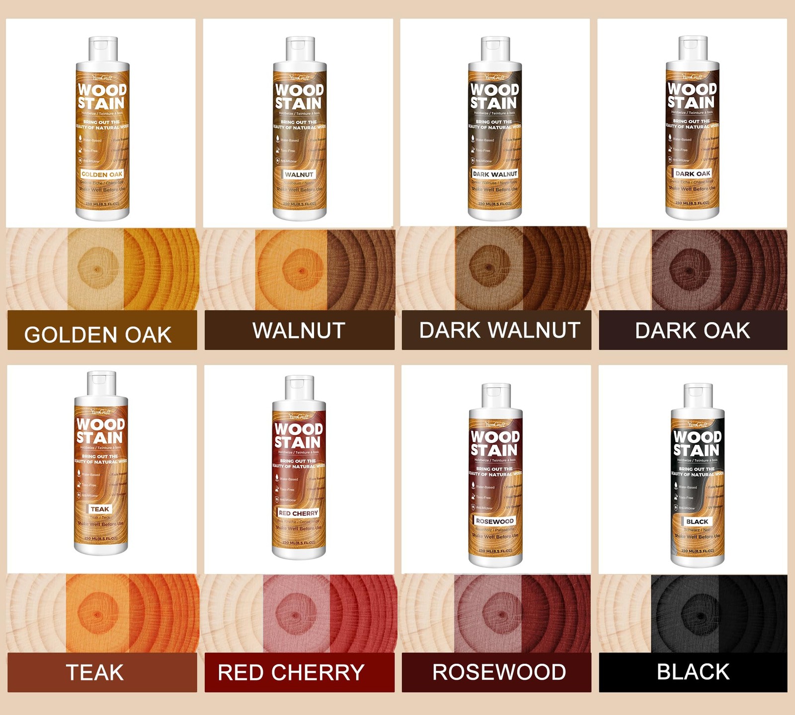 Water Based Wood Stain Golden Oak 8.5oz/250ml, Matte Fast Drying Stain, Low O…