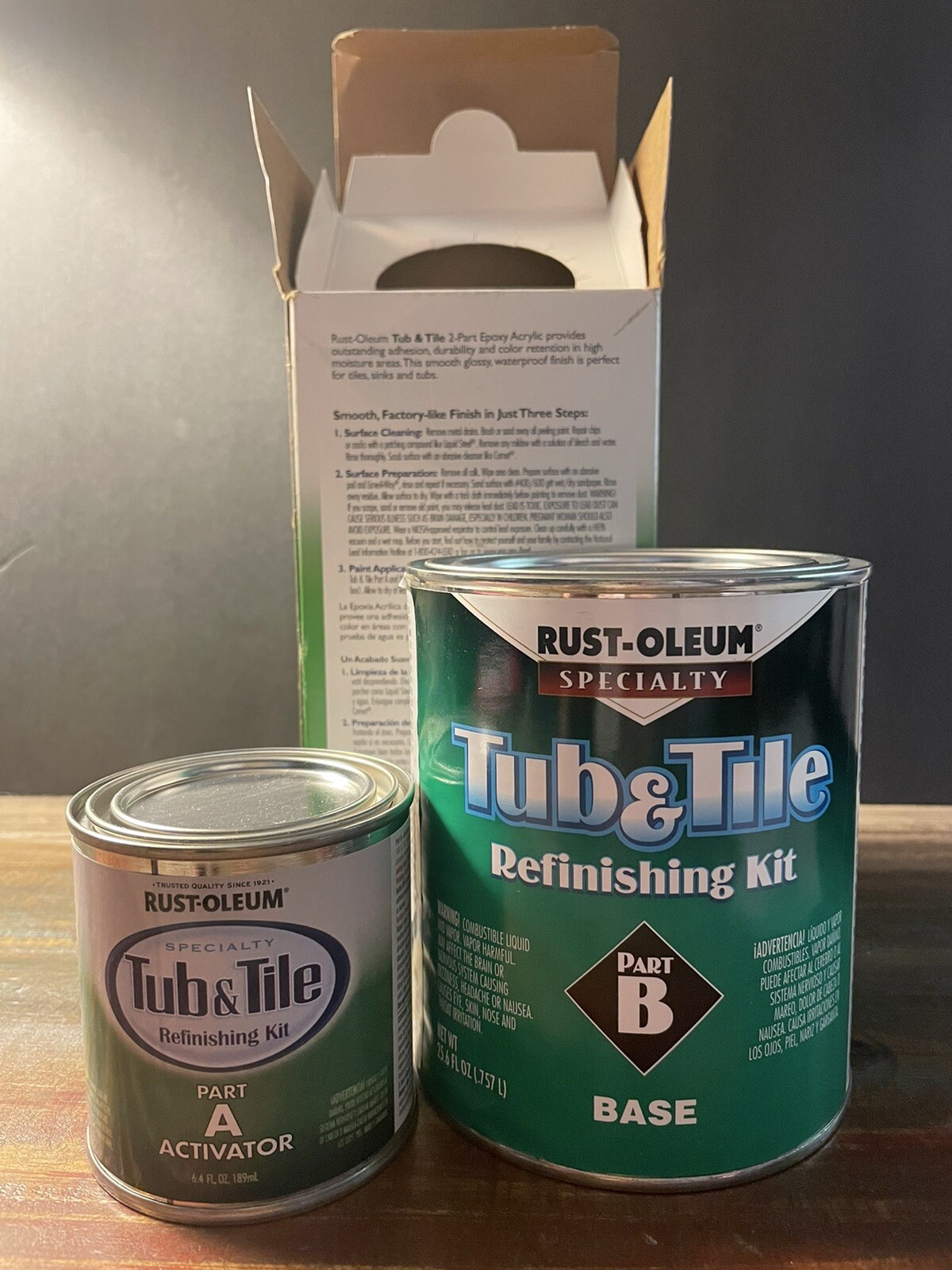 NEW Rust-Oleum TUB & TILE 2-Part Refinishing KIT WHITE epoxy acrylic 7860519 QT