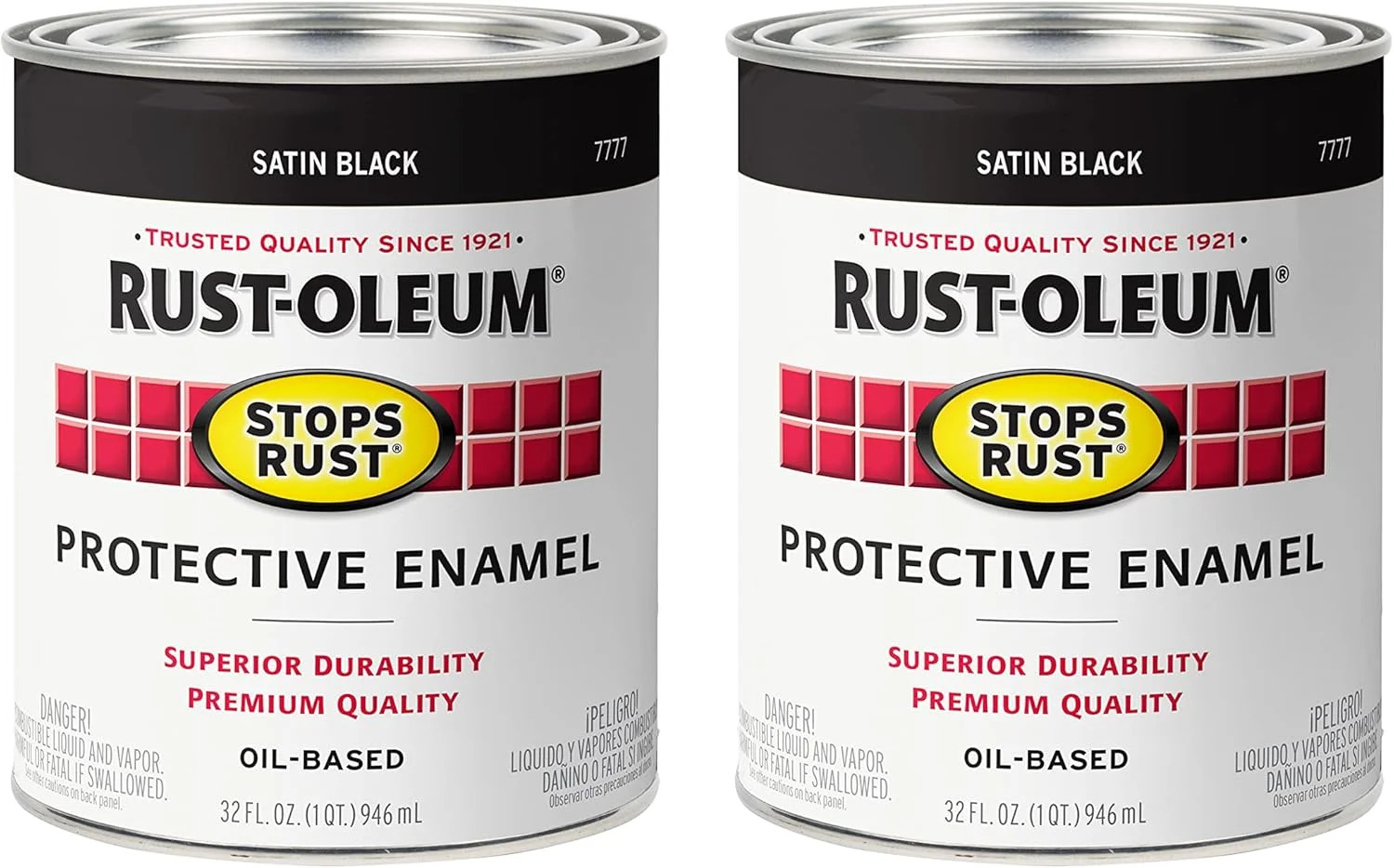 7777502-2PK Stops Rust Brush On Paint, Quart, Satin Black, 2 Pack