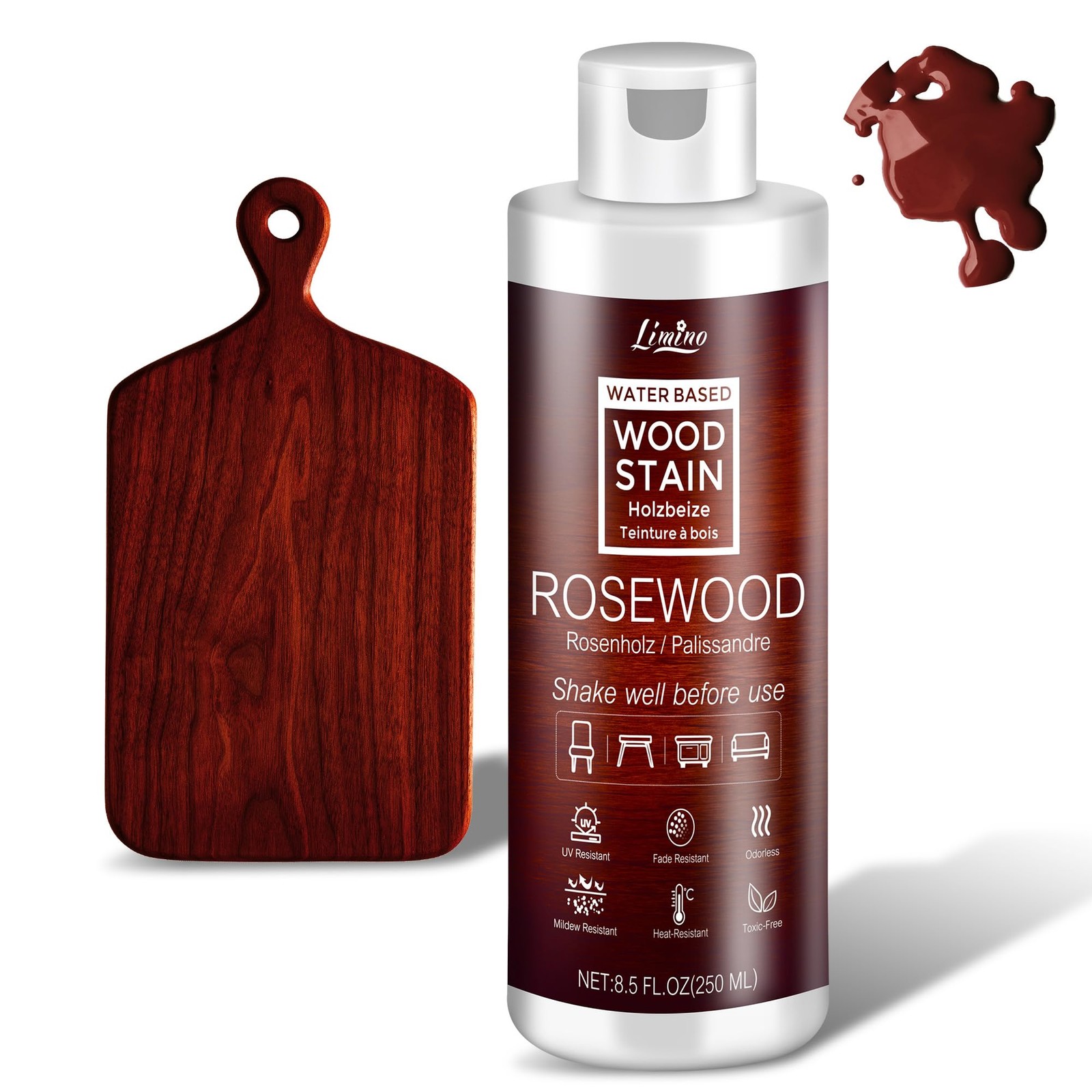 Water Based Wood Stain – Rosewood | Wood Varnish for Indoor ＆ Outdoor Furnitu…