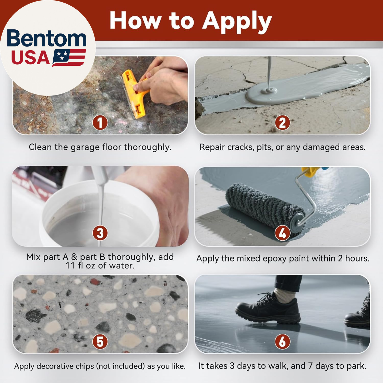 Garage Floor Epoxy Kit, Garage Floor Paint with Tools, Epoxy Coating for Concret