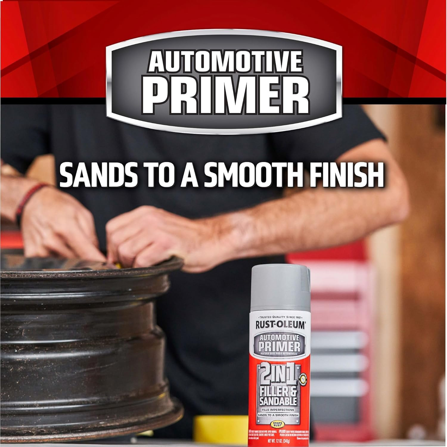 260510 Stops Rust Automotive 2-In-1 Filler & Sandable Primer Spray, 12 Oz, Gray