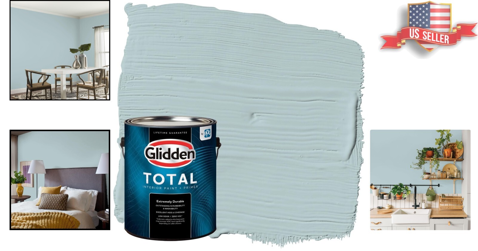Easy-Care Eggshell Paint & Primer – Misty Surf, 1 Gallon Coverage for Interiors