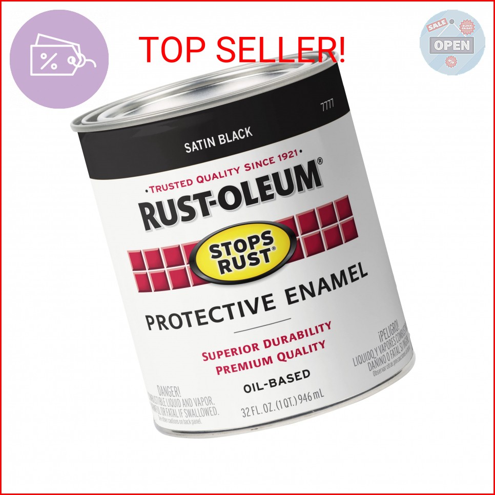 Rust-Oleum 7777502 Stops Rust Brush On Paint, Quart, Satin Black