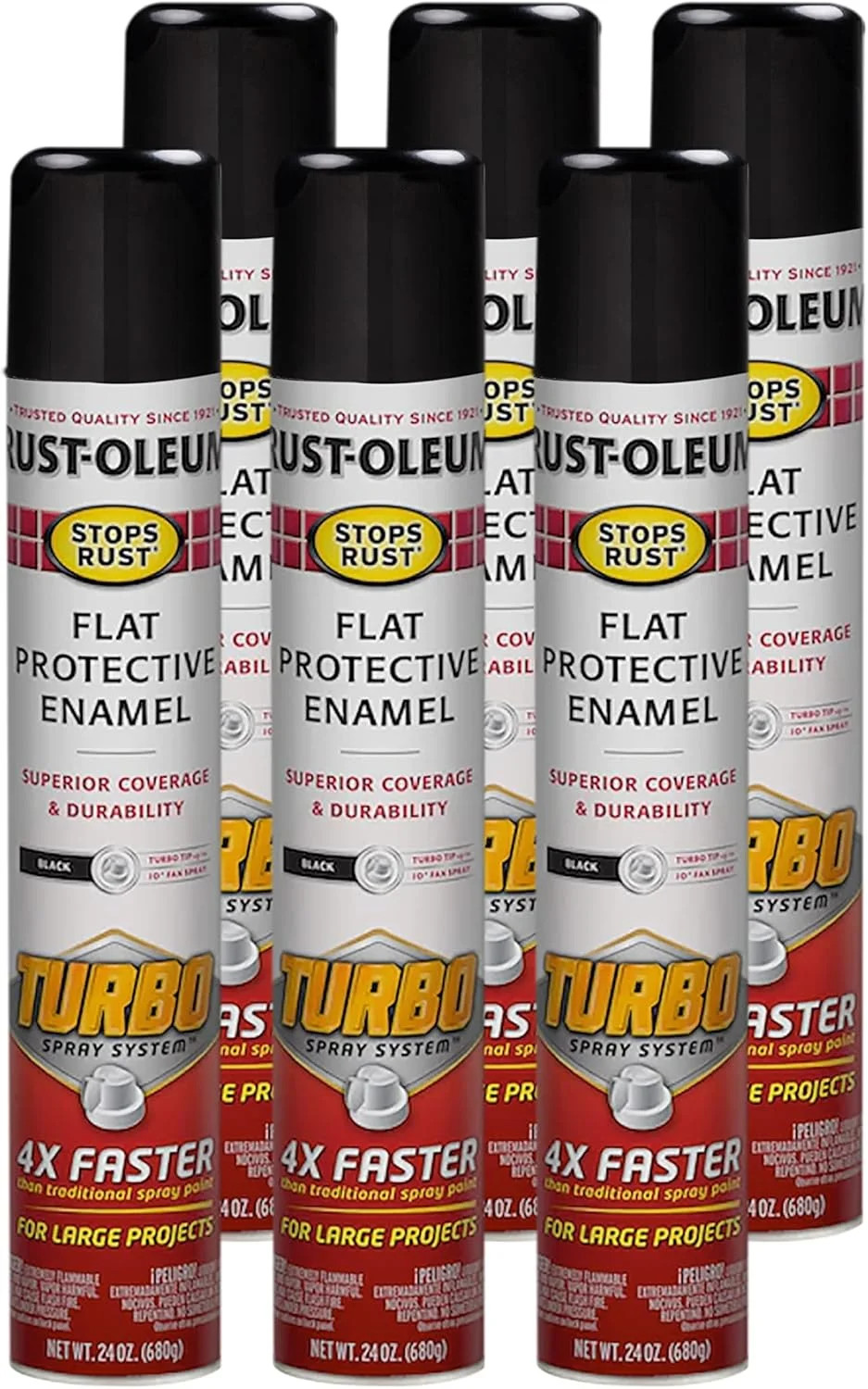 376298-6PK Stops Rust Turbo Spray System Spray Paint, 24 Oz, Flat Black, 6 Pack