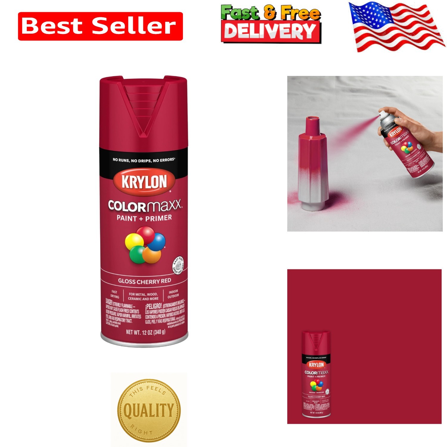 Vibrant 12 Oz Cherry Red Gloss Spray Paint – Multi-Surface & Quick Drying