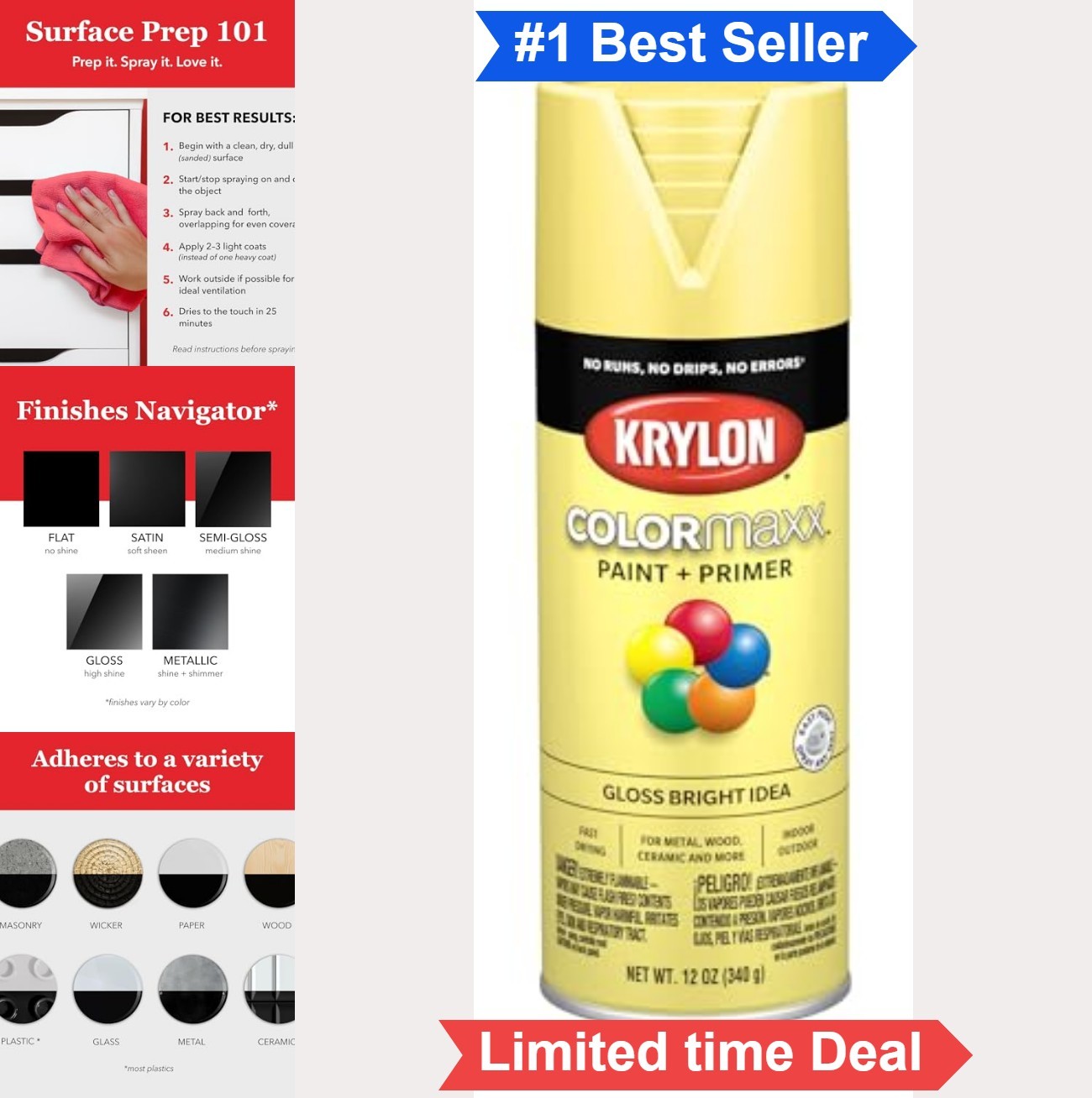Spray Paint 12 oz Gloss Bright Idea Yellow Acrylic Indoor Outdoor Wood Metal