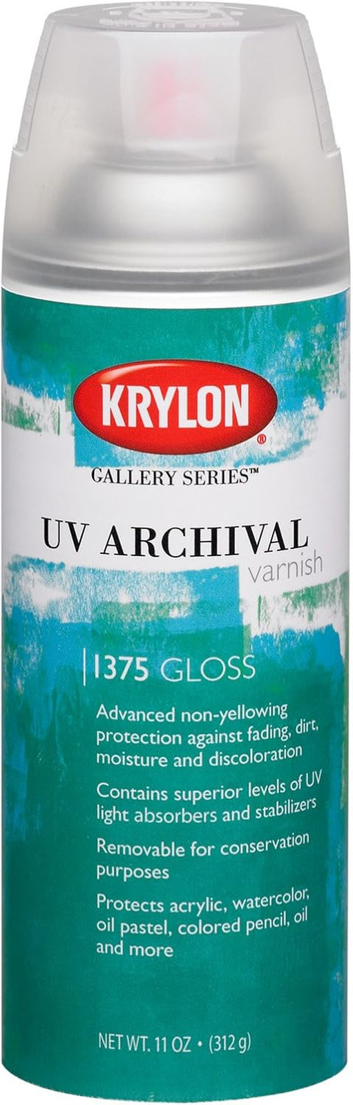 Krylon K01375000 Gallery Series UV Archival Varnish Aerosol Spray, Gloss, 11 Oun