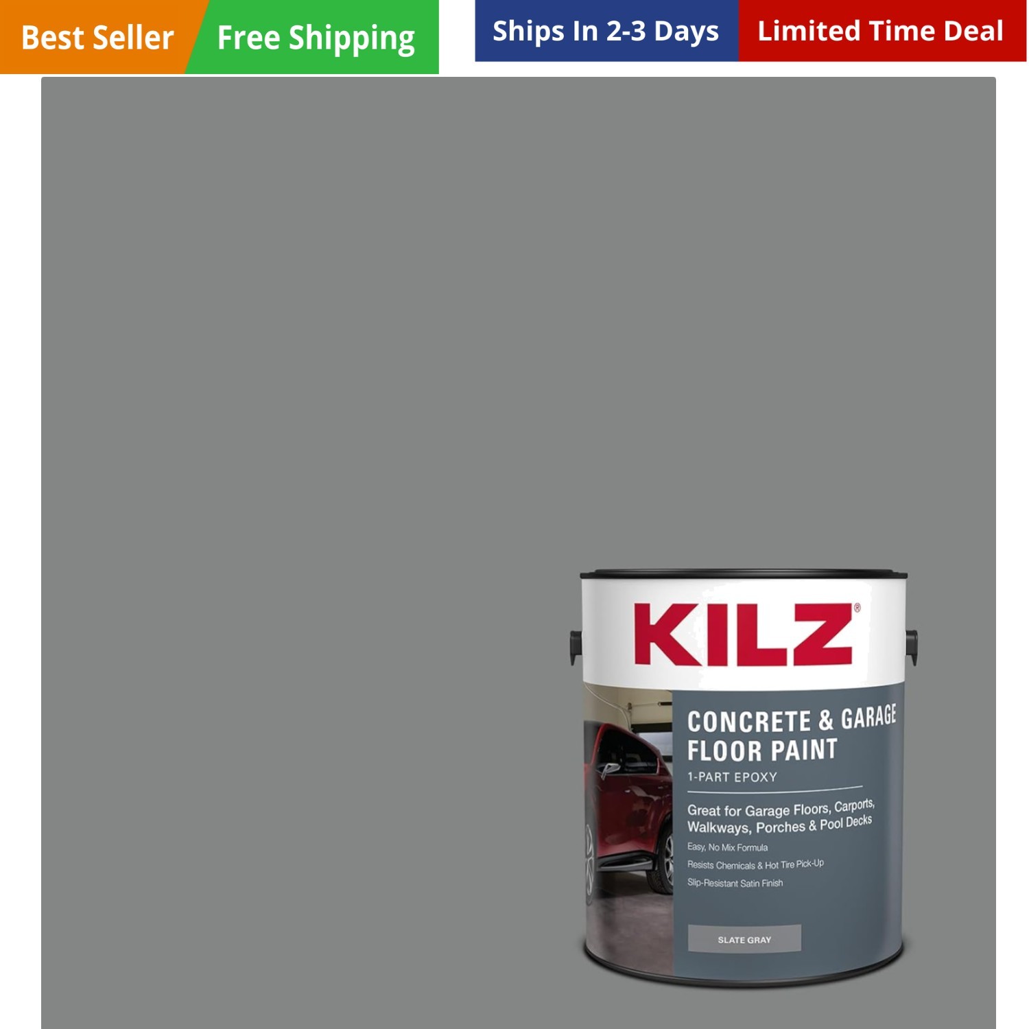 1-Part Epoxy Acrylic Concrete & Garage Floor Paint, Slate Gray, Satin, Interi…