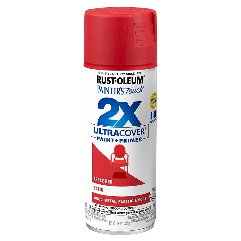 CASE OF (6) RUSTOLEUM 3334094 ULTRA COVER 2X SATIN APPLE RED SPRAY PAINT