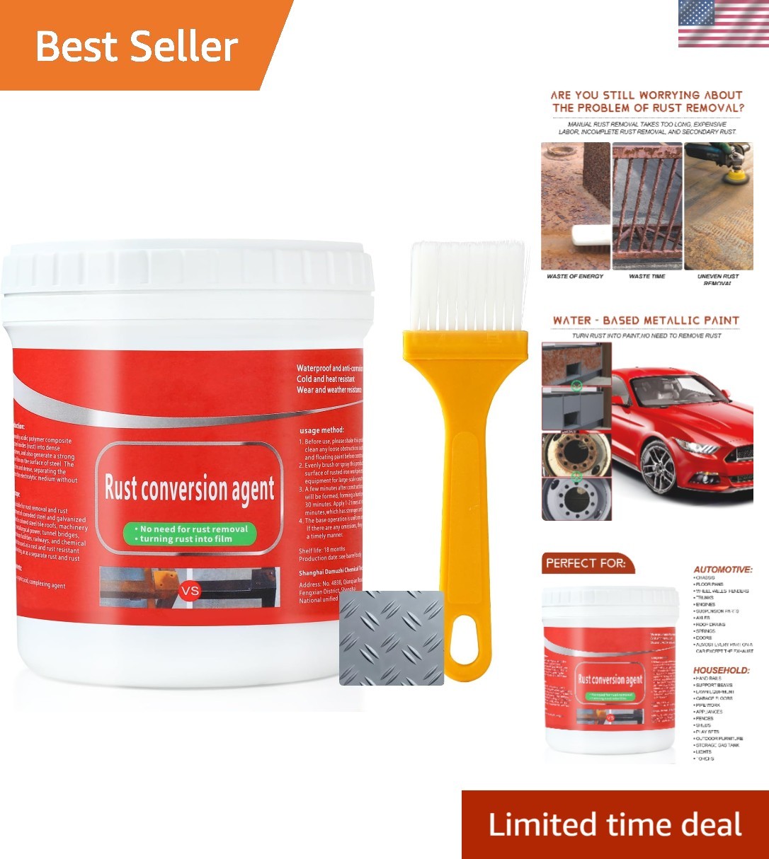 Versatile Car Anti-Rust Paint with Brush – Waterproof Rust Conversion Paint