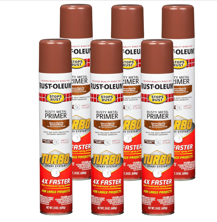 Rust Oleum 353346 Turbo Spray Rusty Metal Primer 24oz 6 Pack Stops Rust