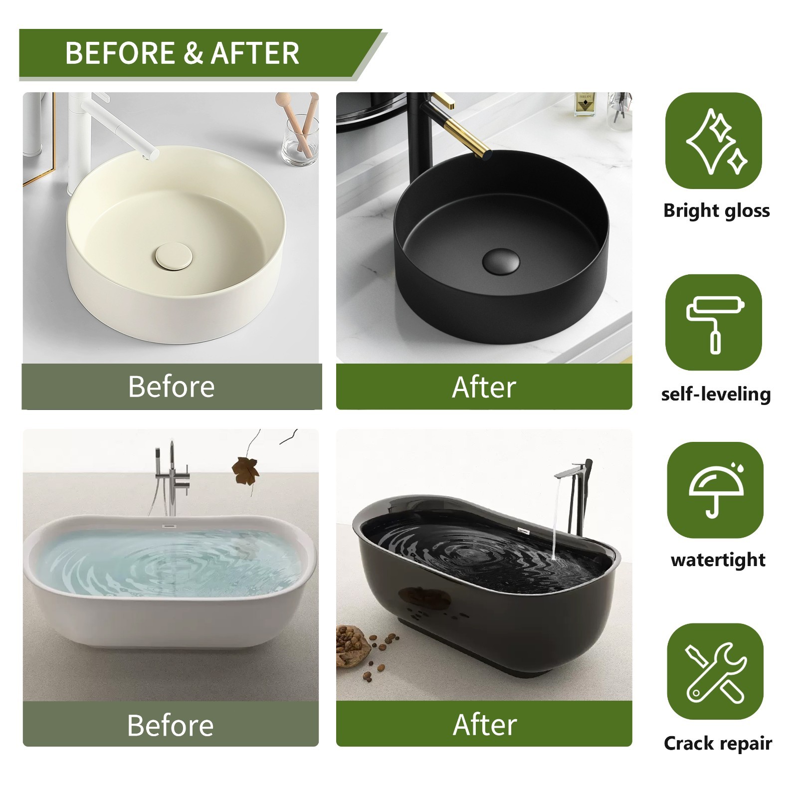 Tile paint black 16oz with 7-piece tool set, bathtub countertop renovation