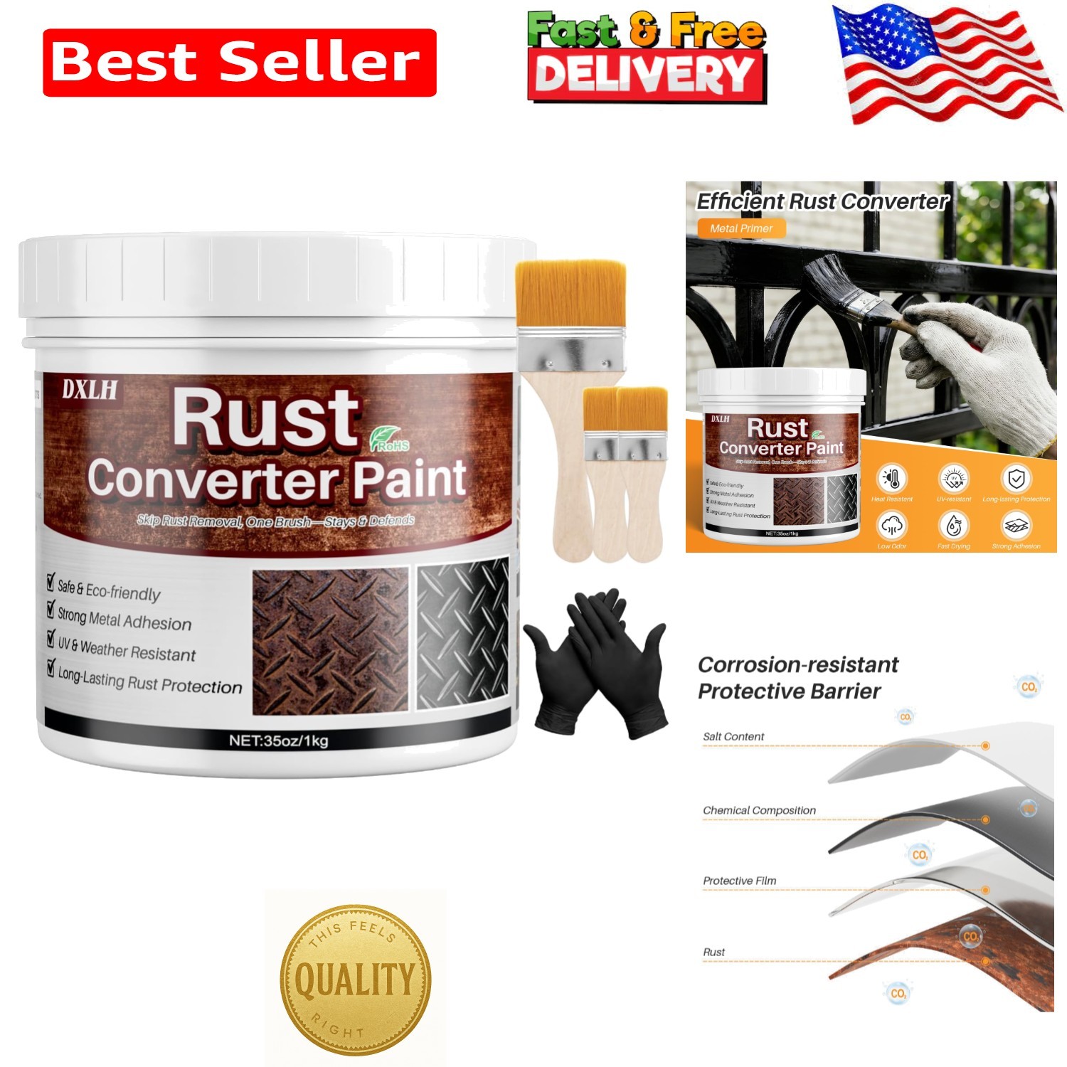 Heavy-Duty 35oz Rust Encapsulator & Primer – Fast-Drying Black Paint for Metal