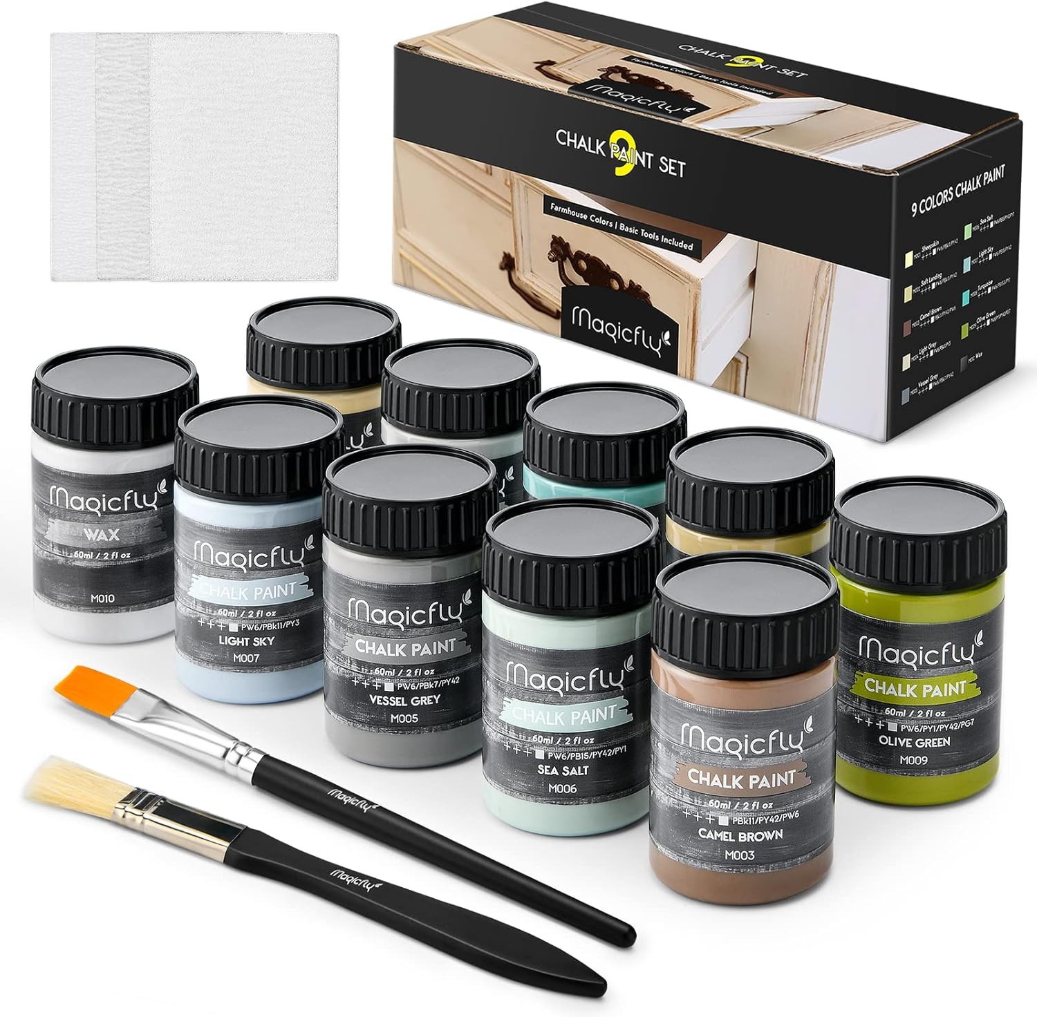 Magicfly 15 Pcs Chalk Furniture Paint Set, 9 Colors 15 Piece Assorted