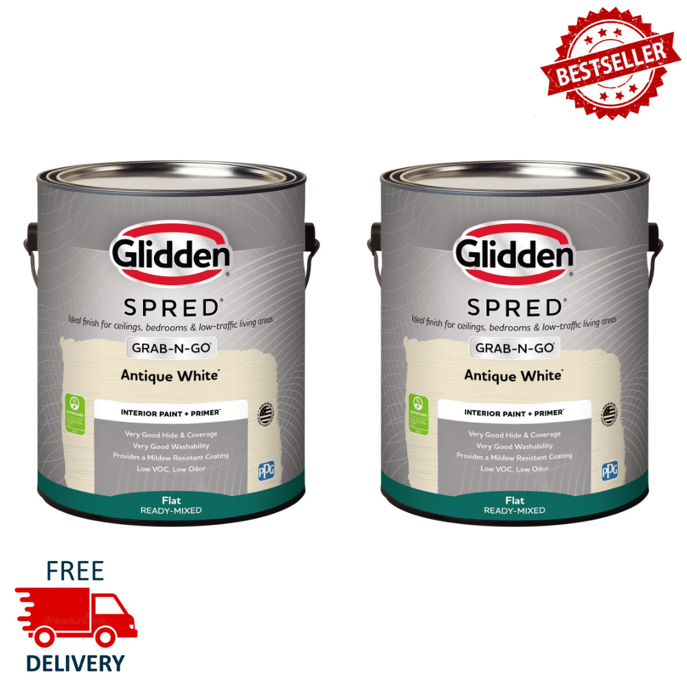2Pack Glidden Spred Antique White, Flat Interior Wall Paint, Off-White, 1 Gallon