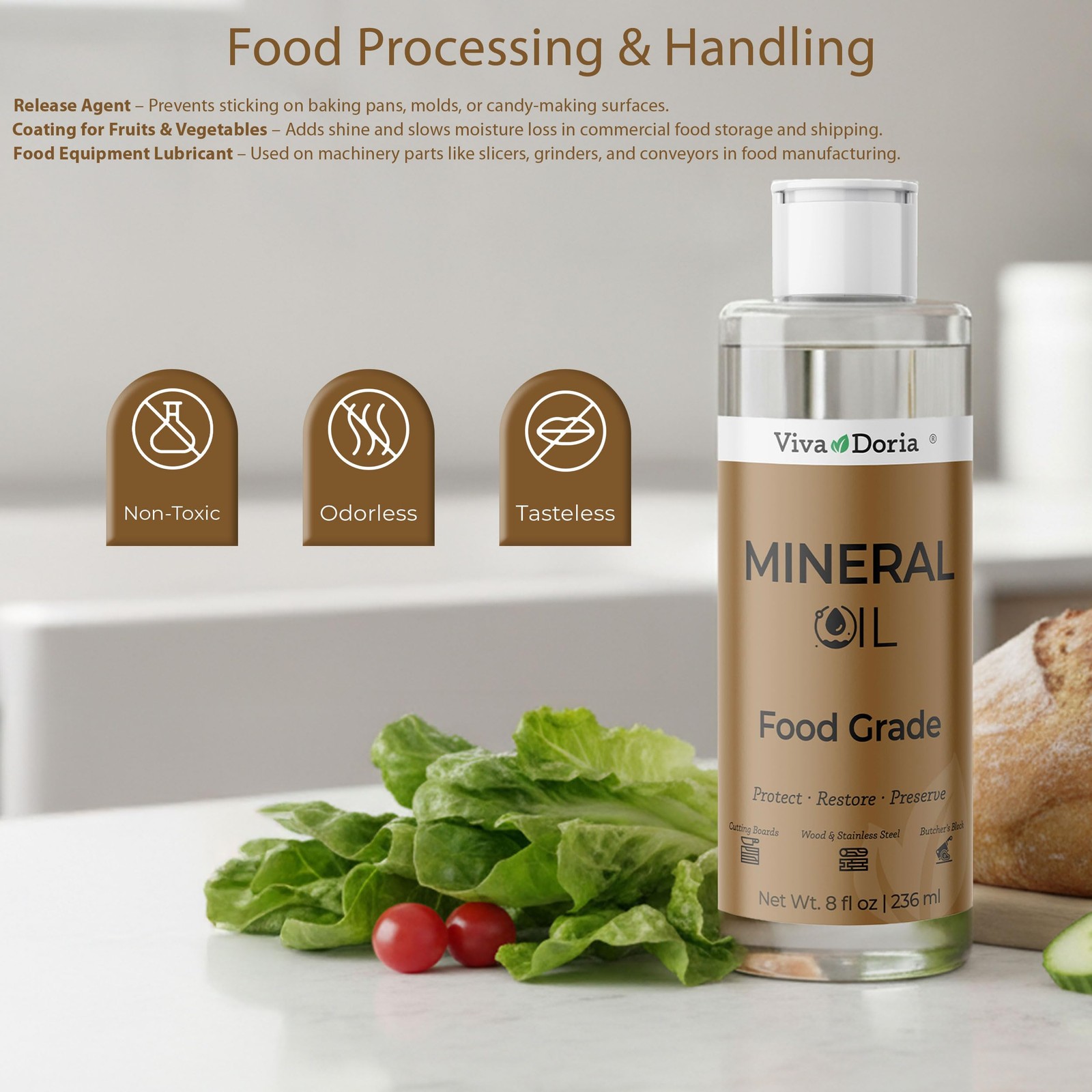 Viva Doria Food Grade Mineral Oil, Conditioner for 8 Fl Oz (Pack of 1), Clear