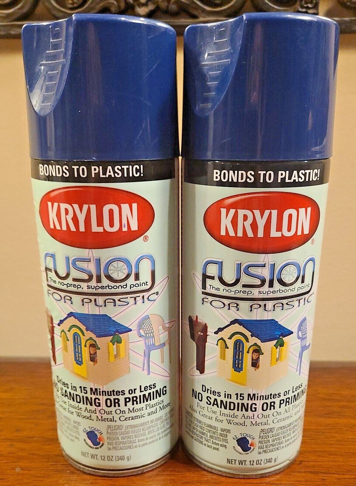 (2) Krylon Fusion for Plastic Aerosol Spray Paint GLOSS NAVY BLUE 12 oz Ea 2326