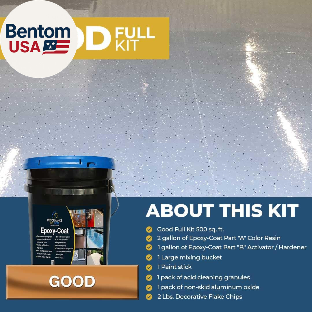 Epoxy Floor Kit – Good Full Kit – Gray Base with Gray Blend Flake – Covers 500 S