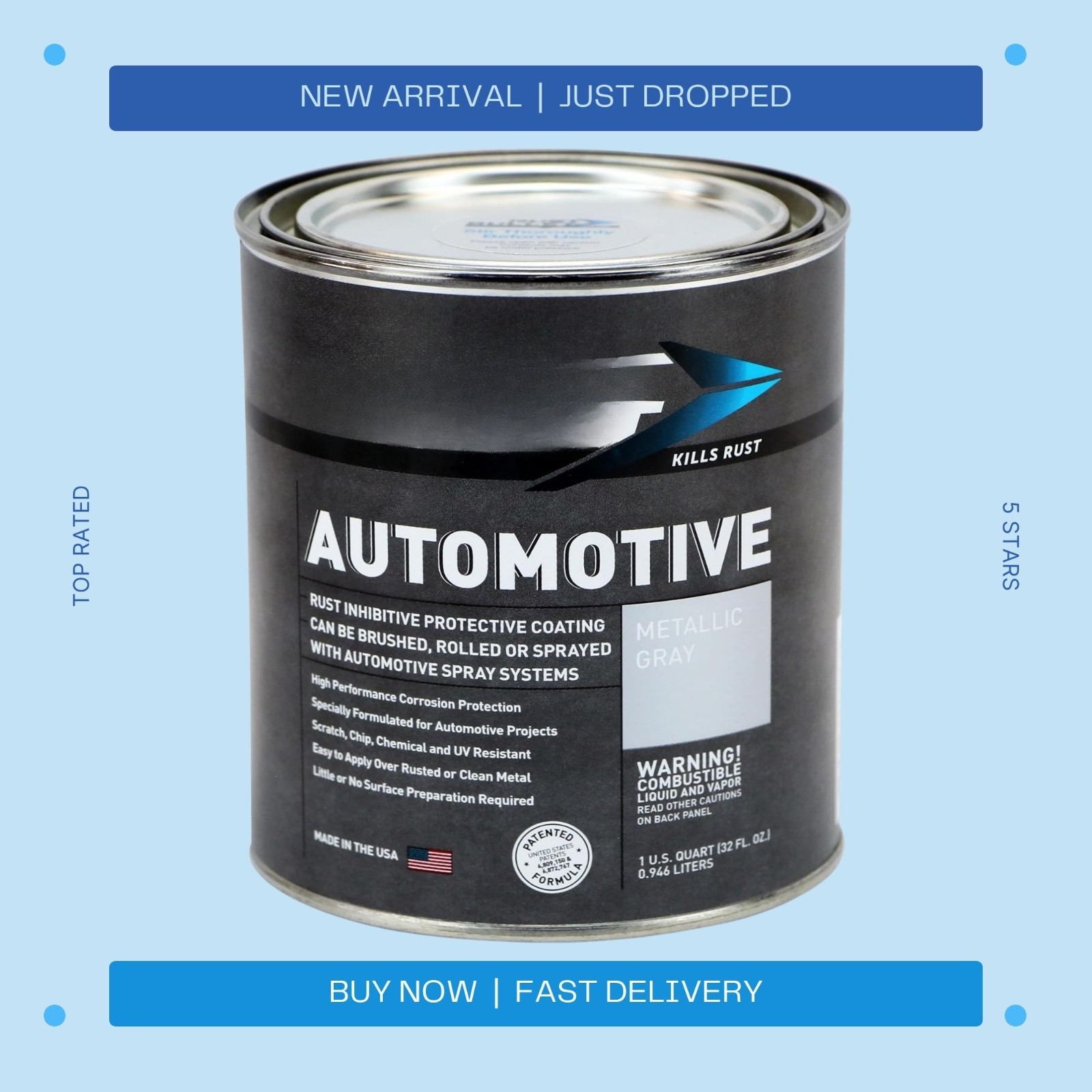 1 Qt Metallic Gray Rust Inhibitor Protective Coating UV Resistant No Topcoat Nee