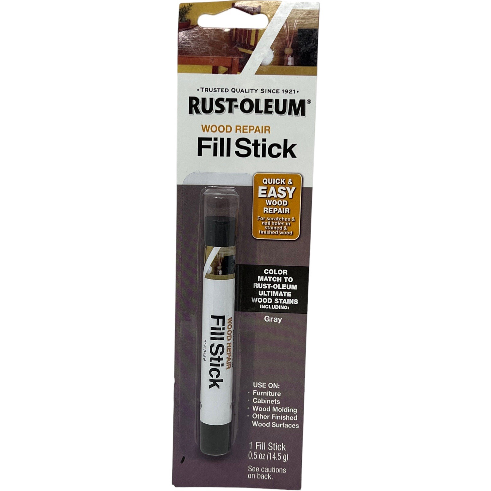 Rust-Oleum Wood Repair Fill Stick, Gray, .5 Oz. Stick, Quick & Easy Wood Repair