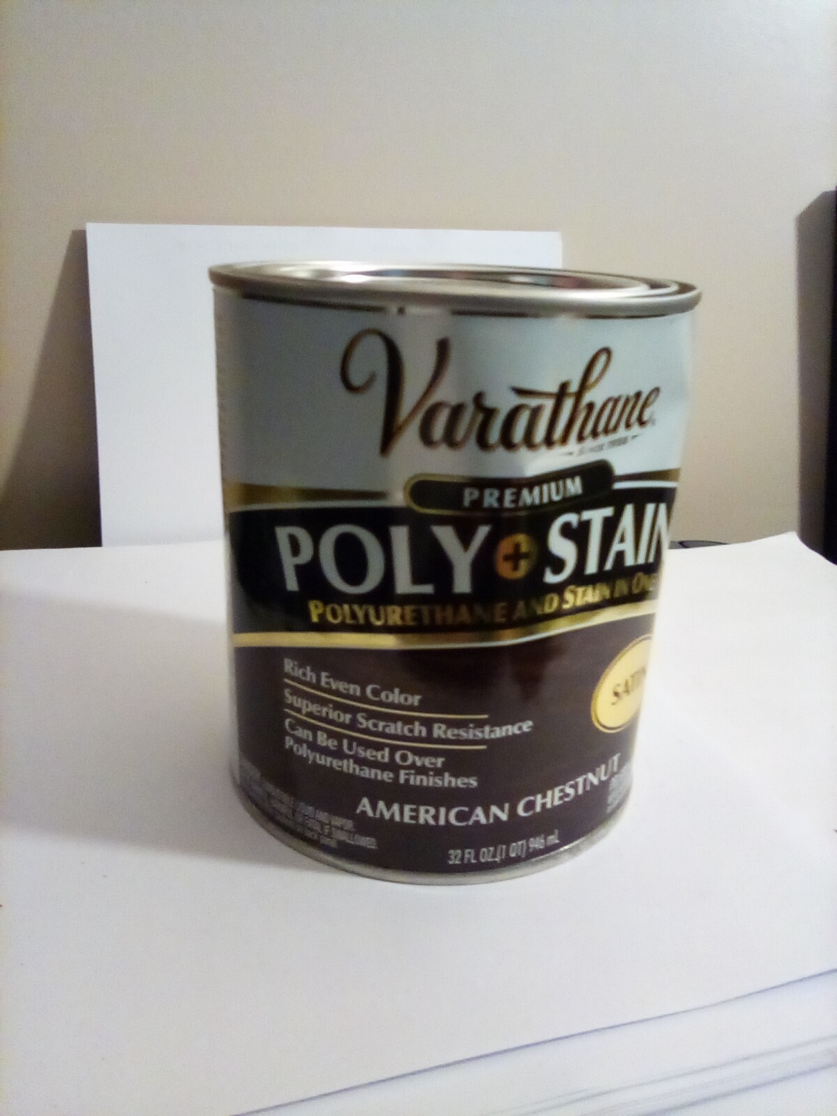 Varathane Premium Poly & Stain Oil Based, AMERICAN CHESTNUT SATIN 1 QT. FREE S&H