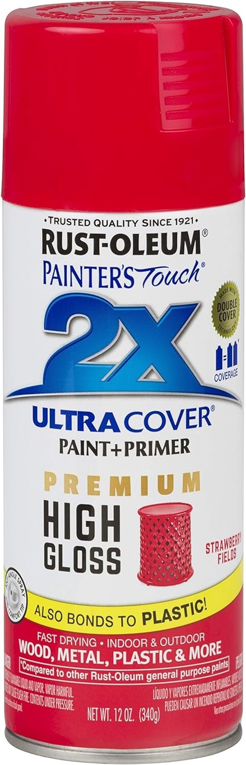Rust-Oleum Painters Touch 2X Cover Spray Paint High Gloss Strawberry 12OZ -2Cans