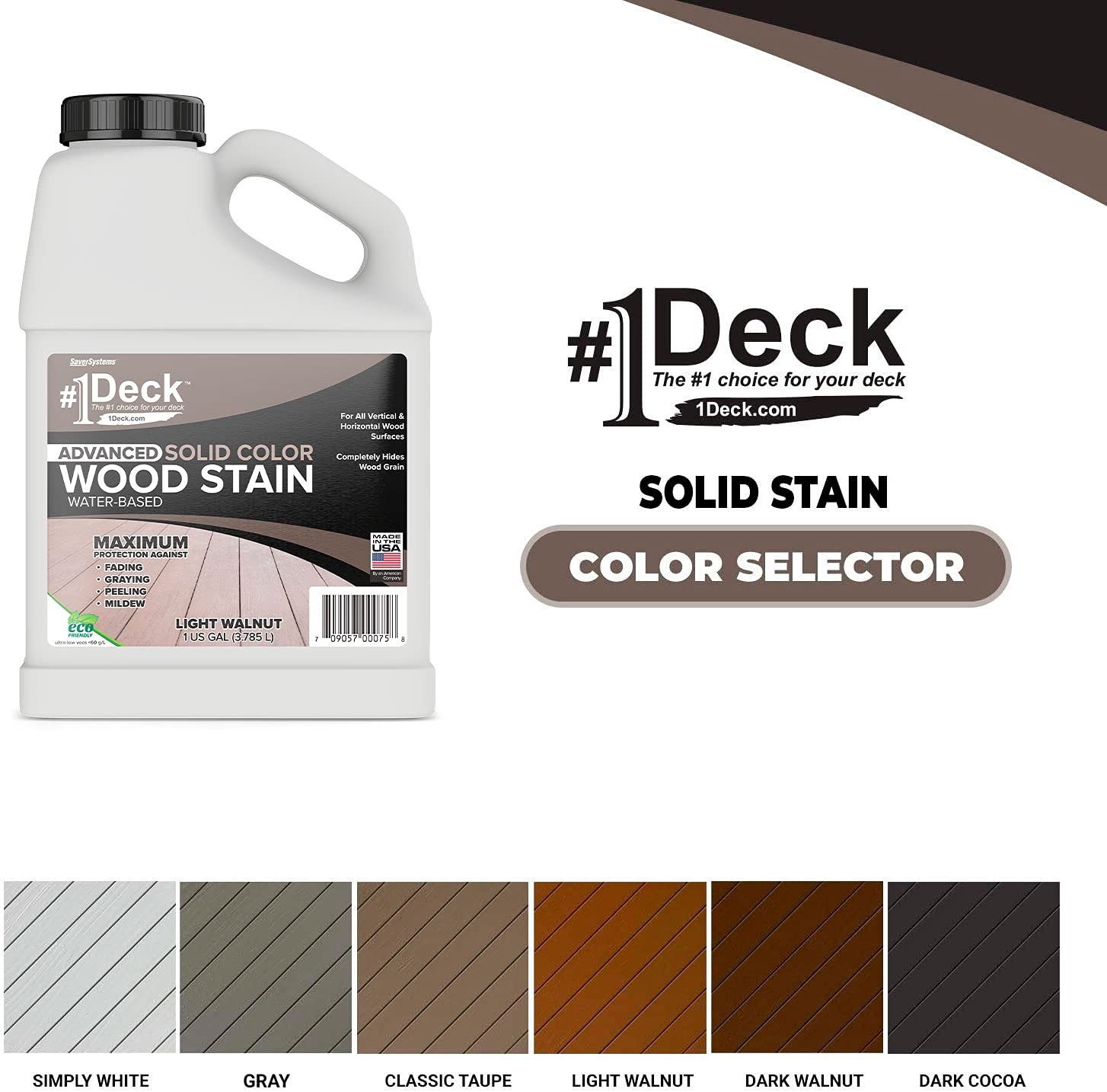 #1 Deck Premium Advanced Solid Color Outdoor Wood Stain and Sealer in One – W…