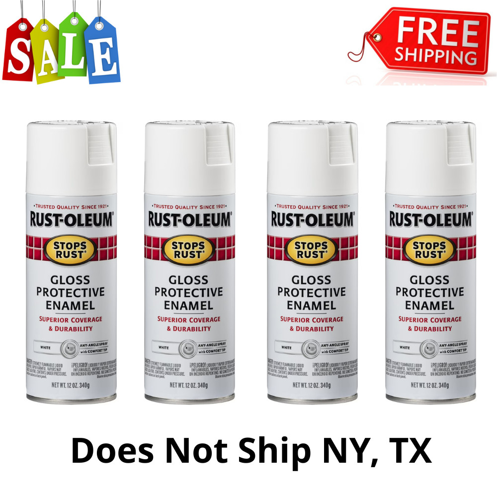 (4 Pack) White, Rust-Oleum Stops Rust Protective Enamel Gloss Spray Paint, 12 oz
