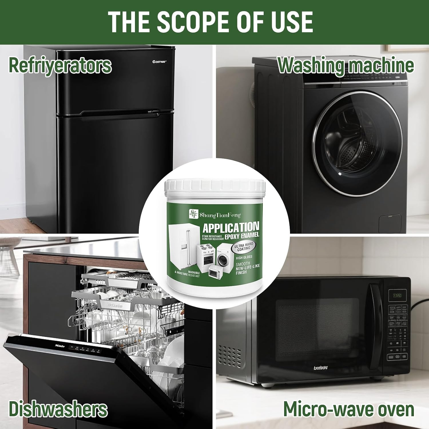 16Oz Black Appliance Paint, Rust Preventive Paint,High Gloss Finish for Home App