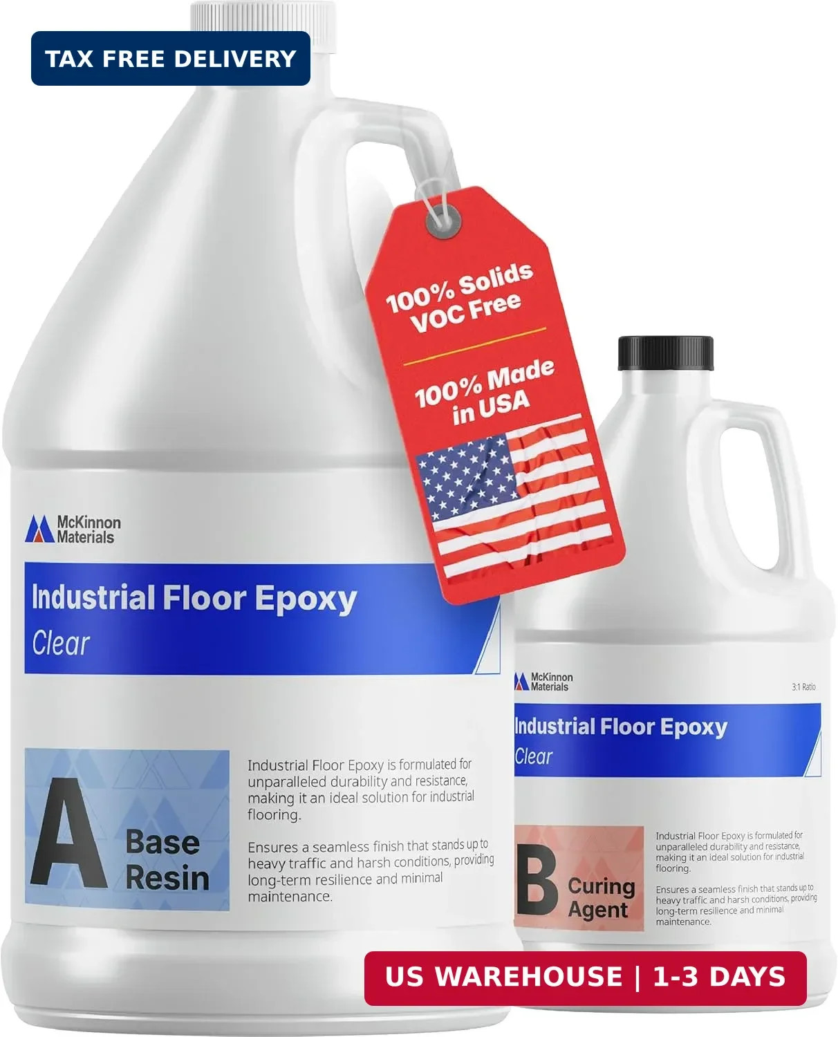 McKinnon Epoxy Resin Garage Floor & Concrete Coating Kit,100% Solids, Zero VOCs,